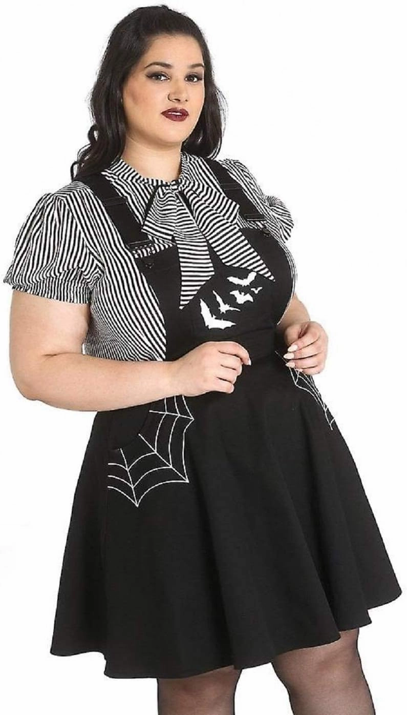 Hell Bunny Miss Muffet Black Bat Pinafore Dress