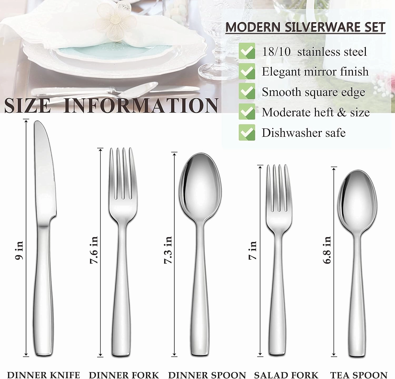 Herogo 18/10 Stainless Steel Silverware Set, 20-Piece Fancy Flatware Cutlery Set for 4, Modern Eating Utensils Tableware for Home Restaurant Wedding, Mirror Polished, Dishwasher Safe
