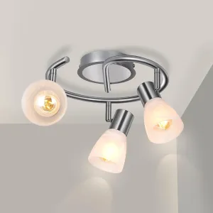 HiBay LED 3-Light Track Lighting Kit, Adjustable Ceiling Light Fixture Round, Modern Kitchen Spotlight with Glass Lampshade for Living Room Bedroom Hallway, E12 Base (Bulbs Not Included)