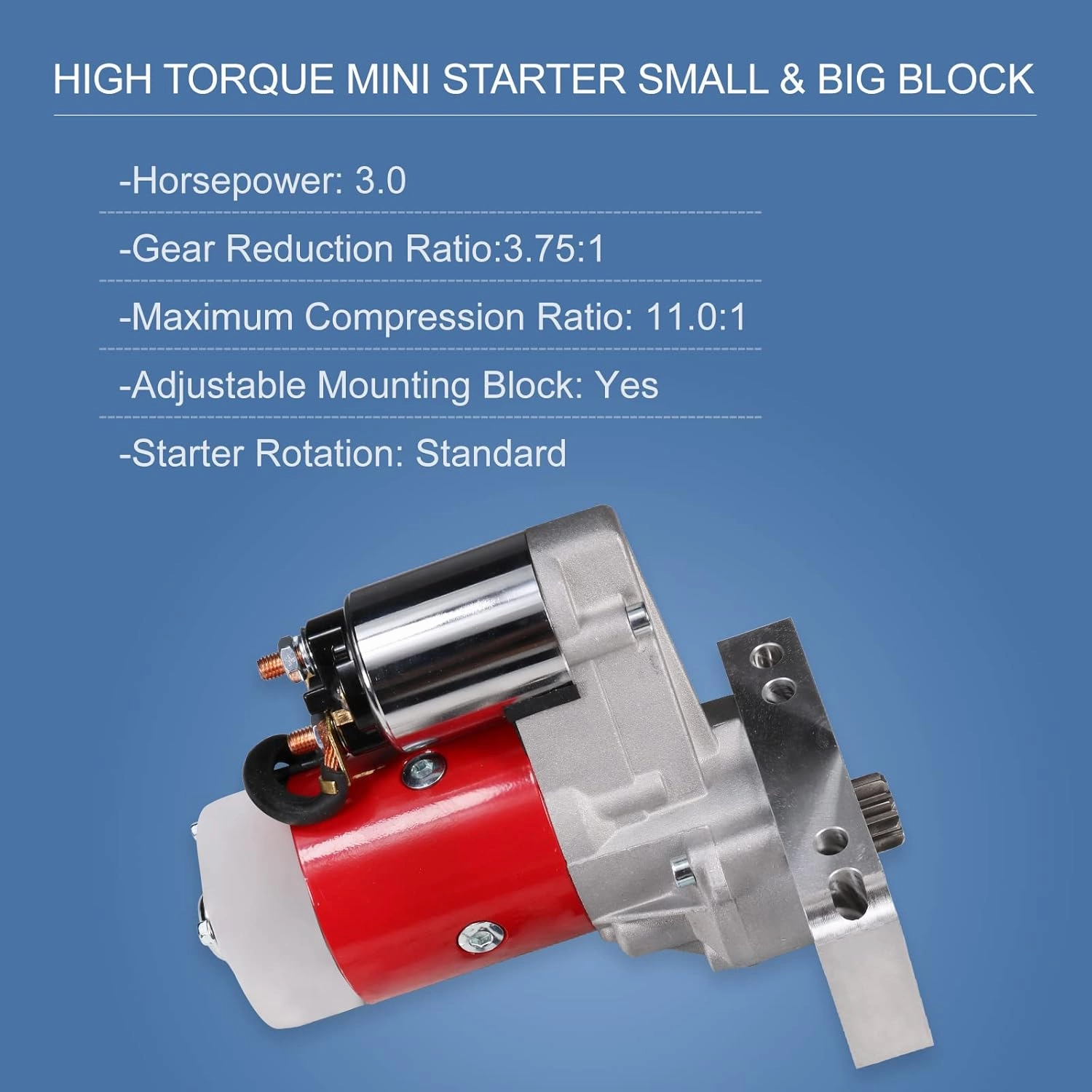 High Torque Mini Starter 153/168 Tooth for Small/Big Block - Replacement for Chevy BBC SBC