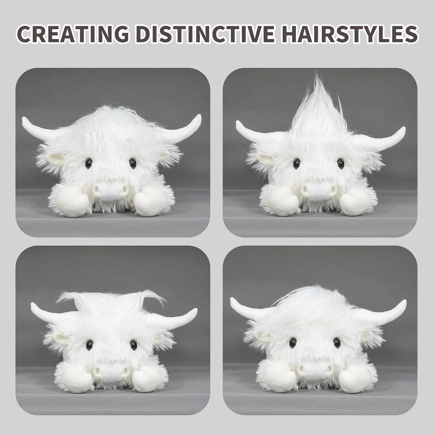 Highland Cow Stuffed Animal - 18" White Cows Plush Toy Gift for Kids & Adults, Cattle Decorations Pillows Living Room Bedroom