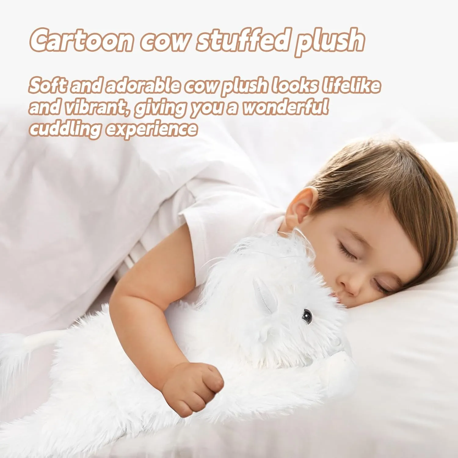 Highland Cow Stuffed Animal - 18" White Cows Plush Toy Gift for Kids & Adults, Cattle Decorations Pillows Living Room Bedroom