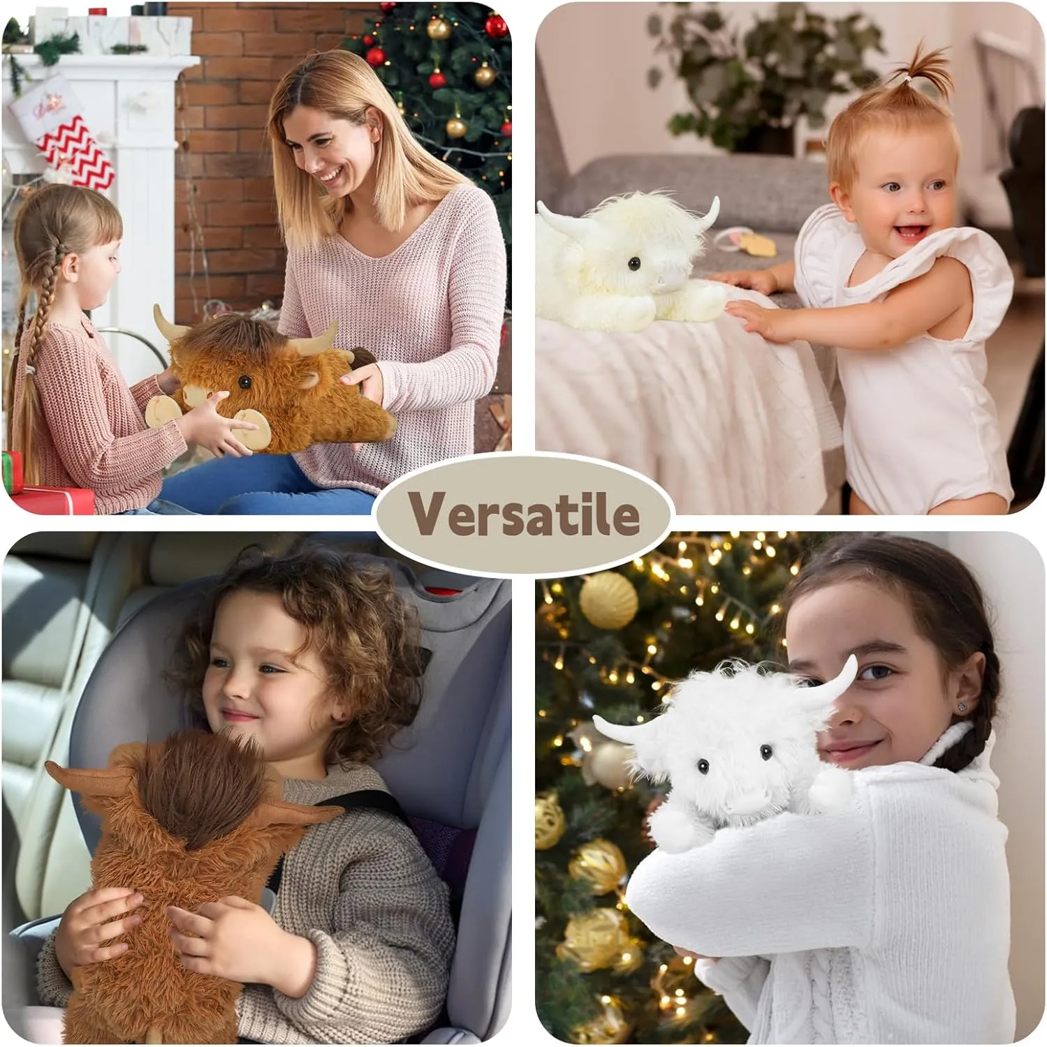 Highland Cow Stuffed Animal - 18" White Cows Plush Toy Gift for Kids & Adults, Cattle Decorations Pillows Living Room Bedroom