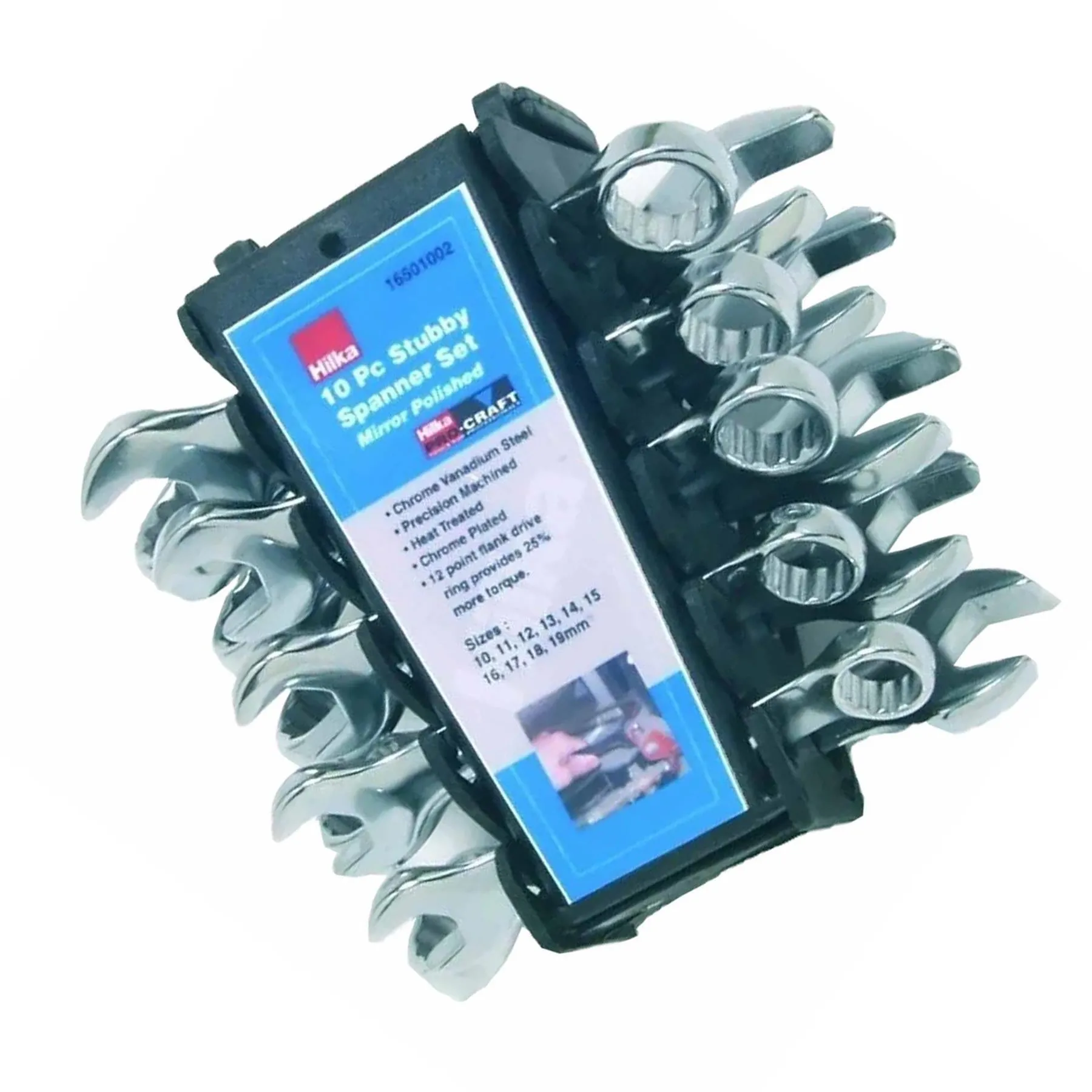 Hilka 10 Piece Combination Stubby Spanner Set Metric - Chrome Vanadium Steel