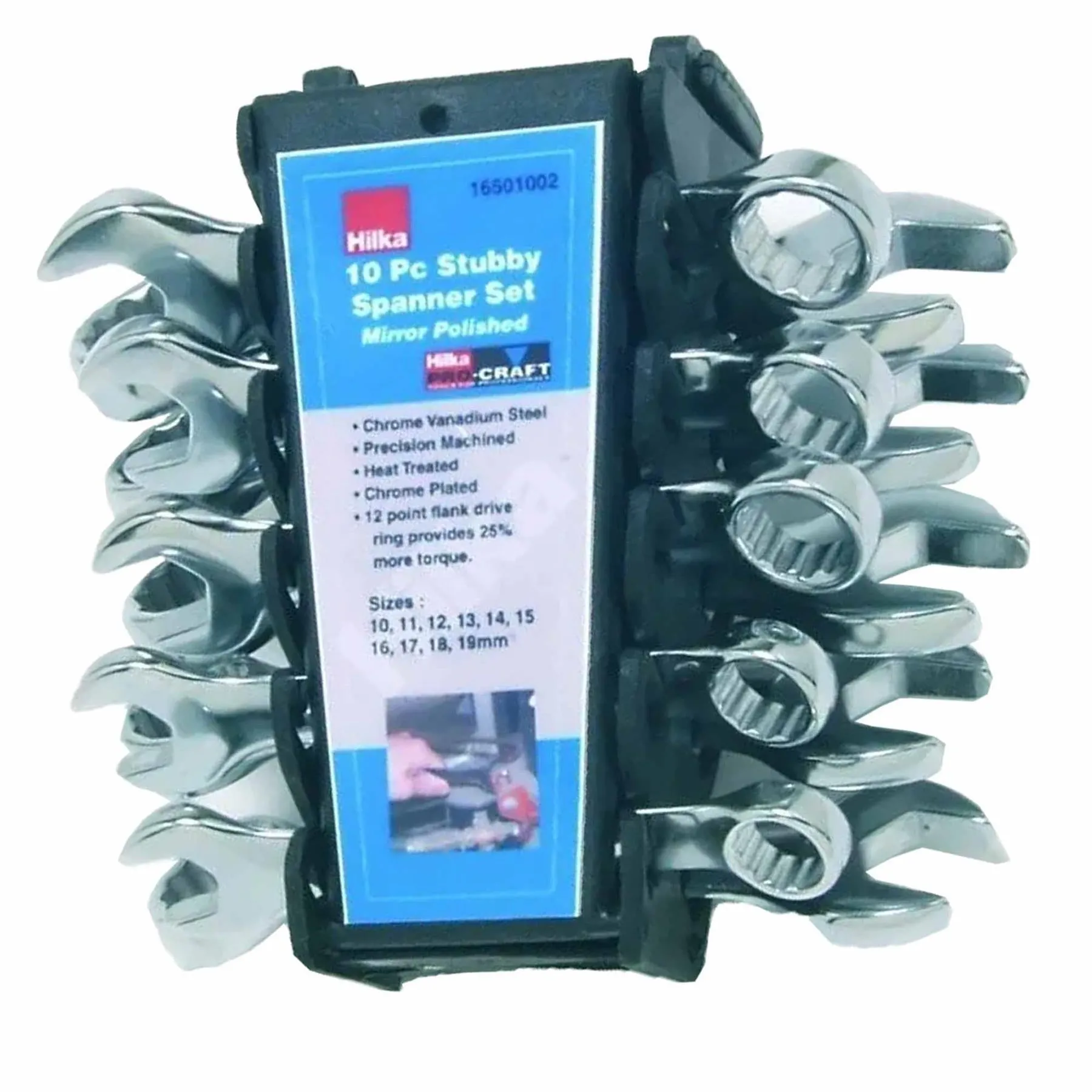 Hilka 10 Piece Combination Stubby Spanner Set Metric - Chrome Vanadium Steel