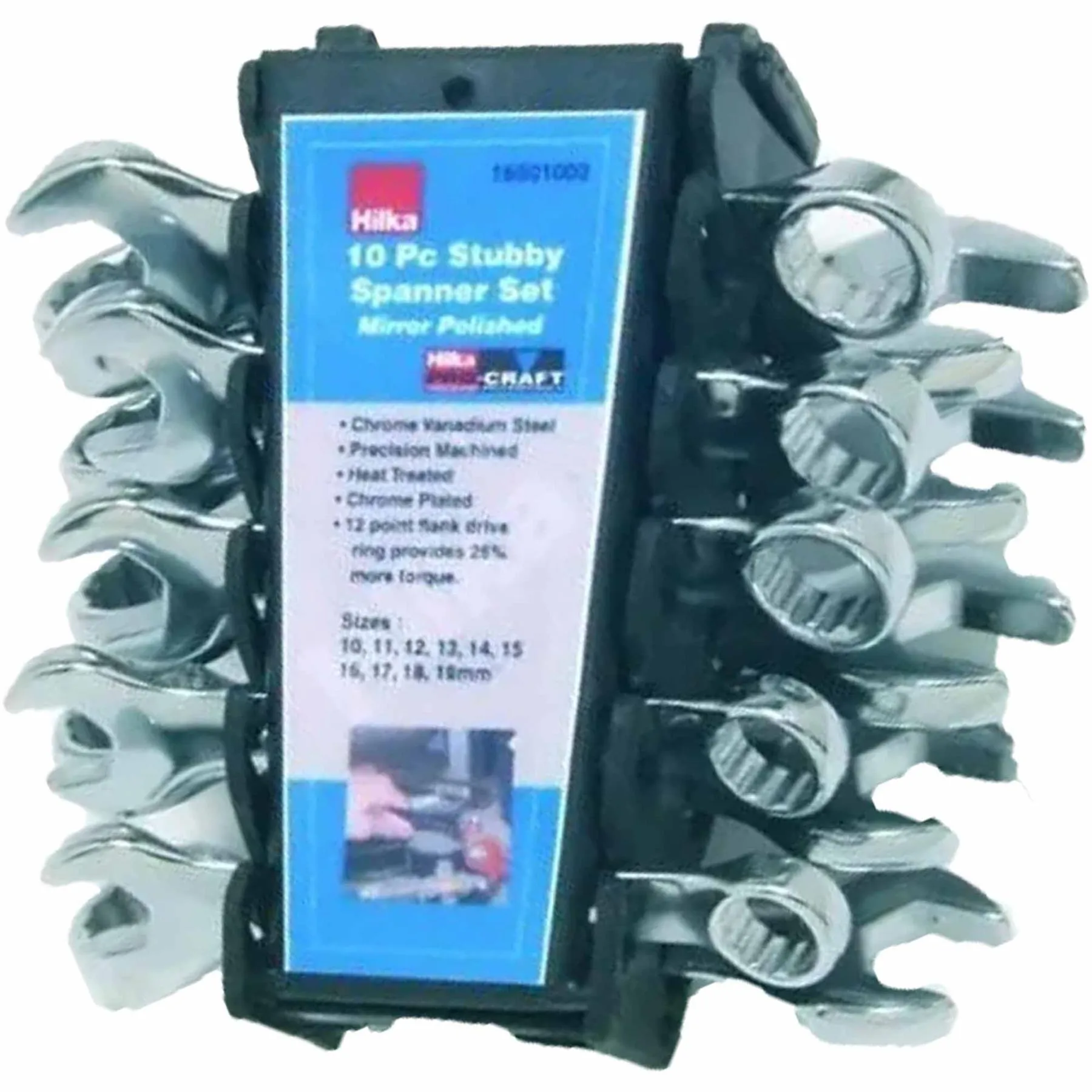 Hilka 10 Piece Combination Stubby Spanner Set Metric - Chrome Vanadium Steel