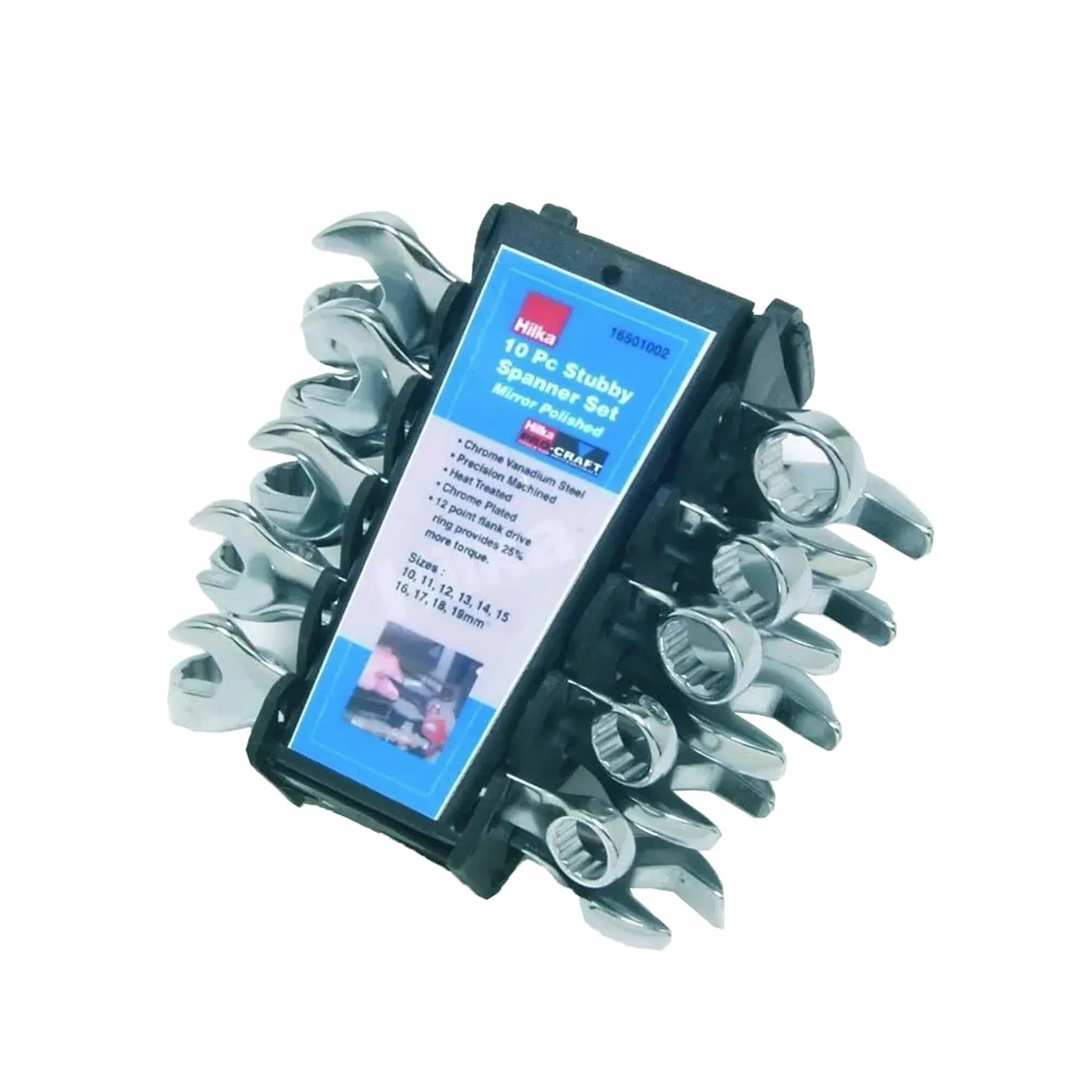 Hilka 10 Piece Combination Stubby Spanner Set Metric - Chrome Vanadium Steel