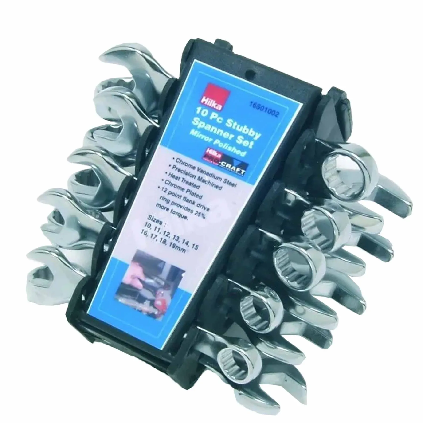 Hilka 10 Piece Combination Stubby Spanner Set Metric - Chrome Vanadium Steel