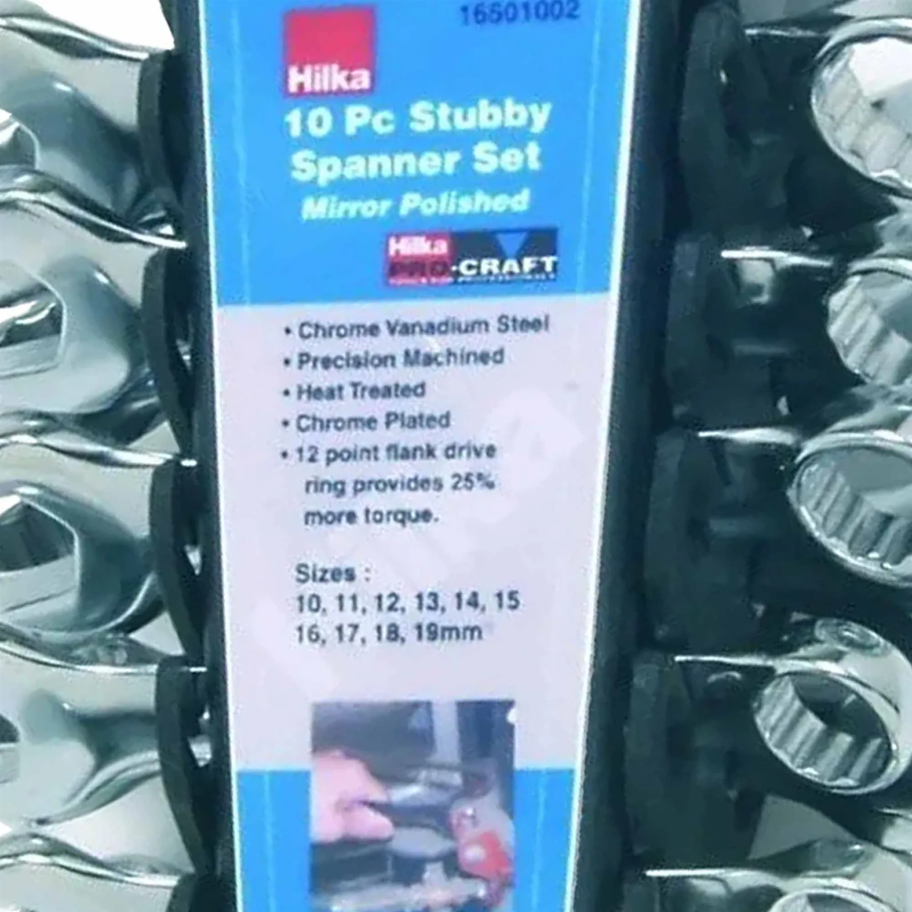 Hilka 10 Piece Combination Stubby Spanner Set Metric - Chrome Vanadium Steel