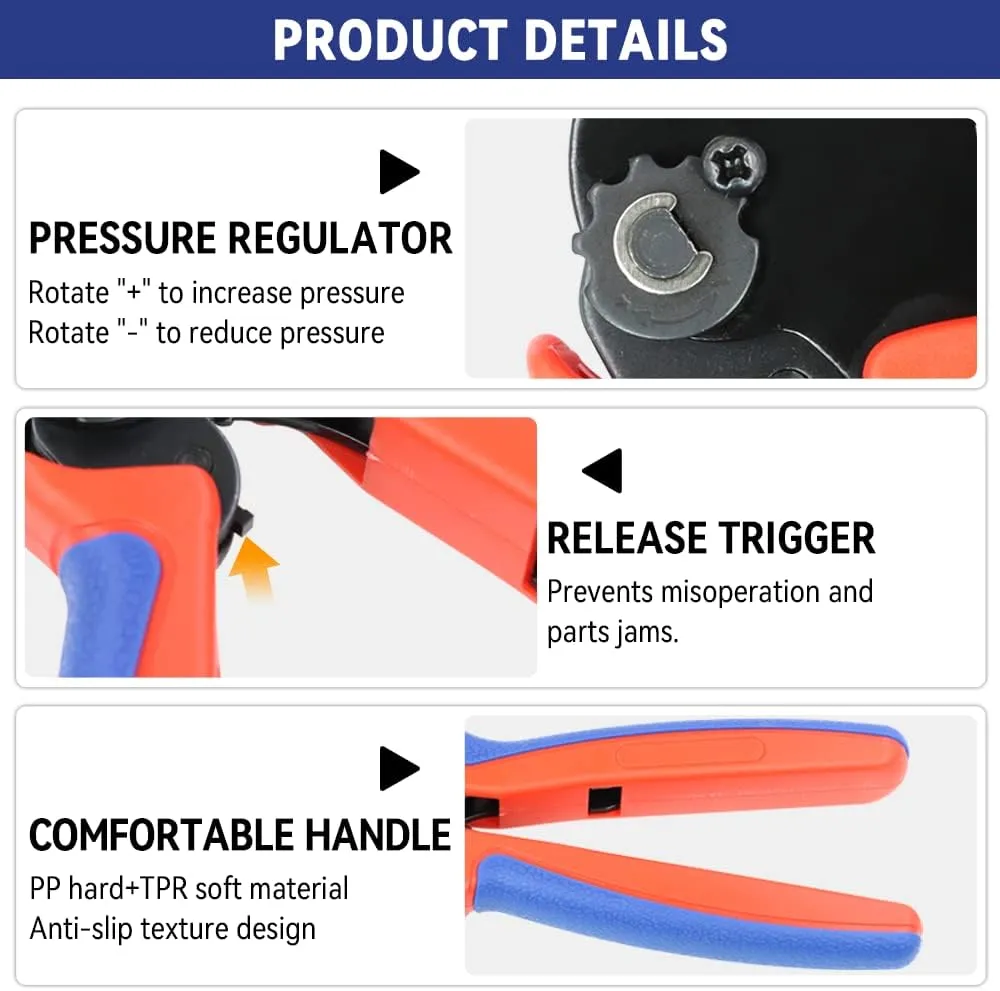 HKS Crimping Tool for Open Barrel Terminals - 24-16 AWG (0.25-1.5mm²) Labor-saving Crimper for AMP-TE 2.8/4.0/4.8/6.3 JST-SM2.54/XH2.54/VH3.96 & Molex (YM-58BS)