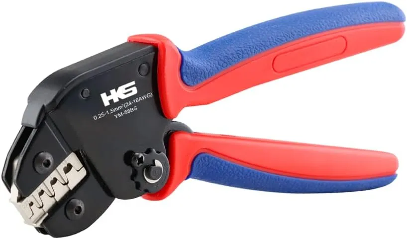 HKS Crimping Tool for Open Barrel Terminals - 24-16 AWG (0.25-1.5mm²) Labor-saving Crimper for AMP-TE 2.8/4.0/4.8/6.3 JST-SM2.54/XH2.54/VH3.96 & Molex (YM-58BS)