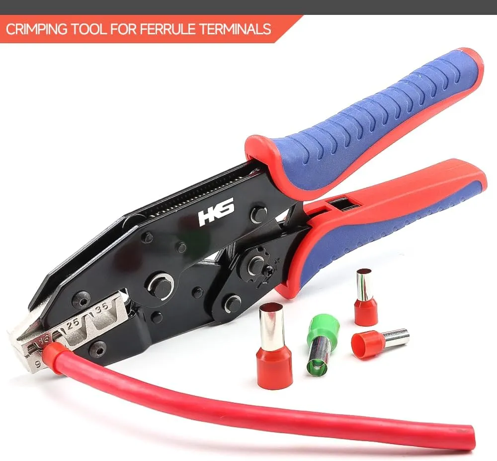 HKS Crimping Tool for Sleeves Ferrule Terminals & Pin Cord End- Ratcheting Wire Crimpers - AWG 10-2 (6-35mm²) - Ratchet Terminal Crimper - Electrical Crimping Tool