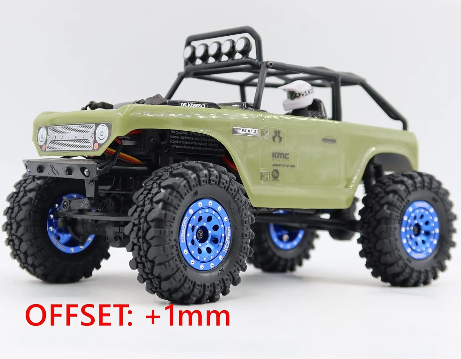 HOBBYSOUL 1/24 Tires Mounted On Heavy Adjustable Offset 1.0 beadlock Wheels Blue, 7mm Hex Rims 1.0 beadlock Wheels and Tires for Axial SCX24 90081 & Other 1/24 RC Crawler Car Truck, (4-Pack)