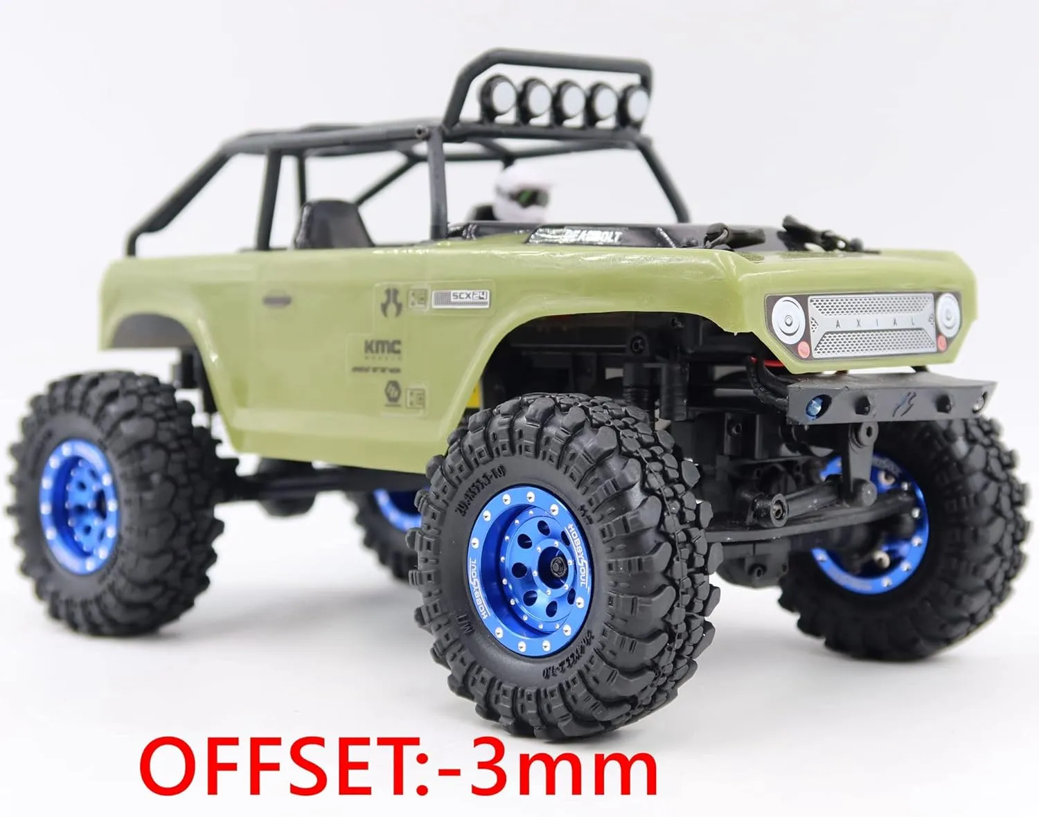 HOBBYSOUL 1/24 Tires Mounted On Heavy Adjustable Offset 1.0 beadlock Wheels Blue, 7mm Hex Rims 1.0 beadlock Wheels and Tires for Axial SCX24 90081 & Other 1/24 RC Crawler Car Truck, (4-Pack)