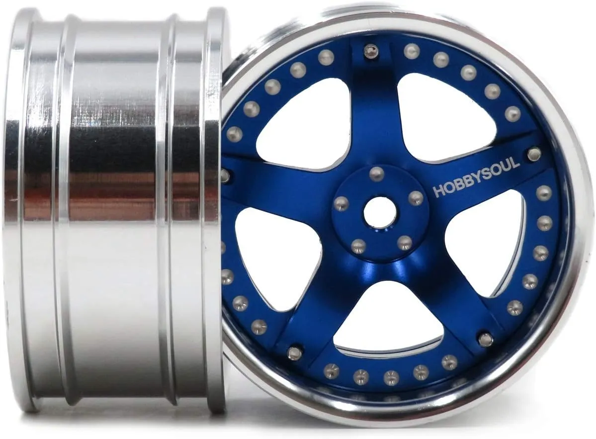 hobbysoul 2pcs RC 1/10 Aluminum Wheel Rims Hex 12mm Adjustable Offset Silver & Blue Color Fit 1:10 RC On Road Drift Touring Car Tires