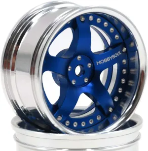 hobbysoul 2pcs RC 1/10 Aluminum Wheel Rims Hex 12mm Adjustable Offset Silver & Blue Color Fit 1:10 RC On Road Drift Touring Car Tires