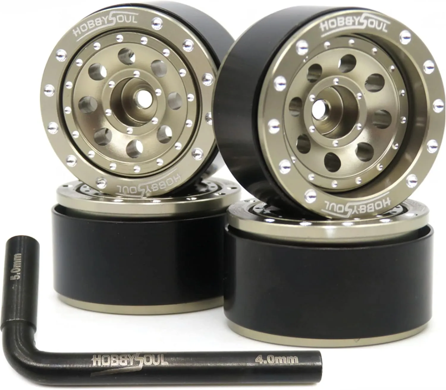 hobbysoul Adjustable Offset 1.0 Beadlock Wheels Champagne Color, Negative & Positive Heavy Rims 21g/Rim for Axial SCX24 90081 Other 1/24 RC Micro Crawler, (4-Pack)