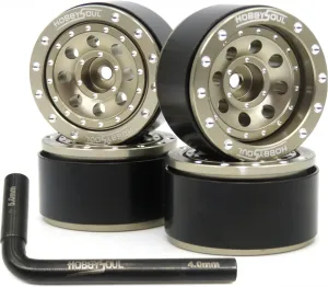 hobbysoul Adjustable Offset 1.0 Beadlock Wheels Champagne Color, Negative & Positive Heavy Rims 21g/Rim for Axial SCX24 90081 Other 1/24 RC Micro Crawler, (4-Pack)