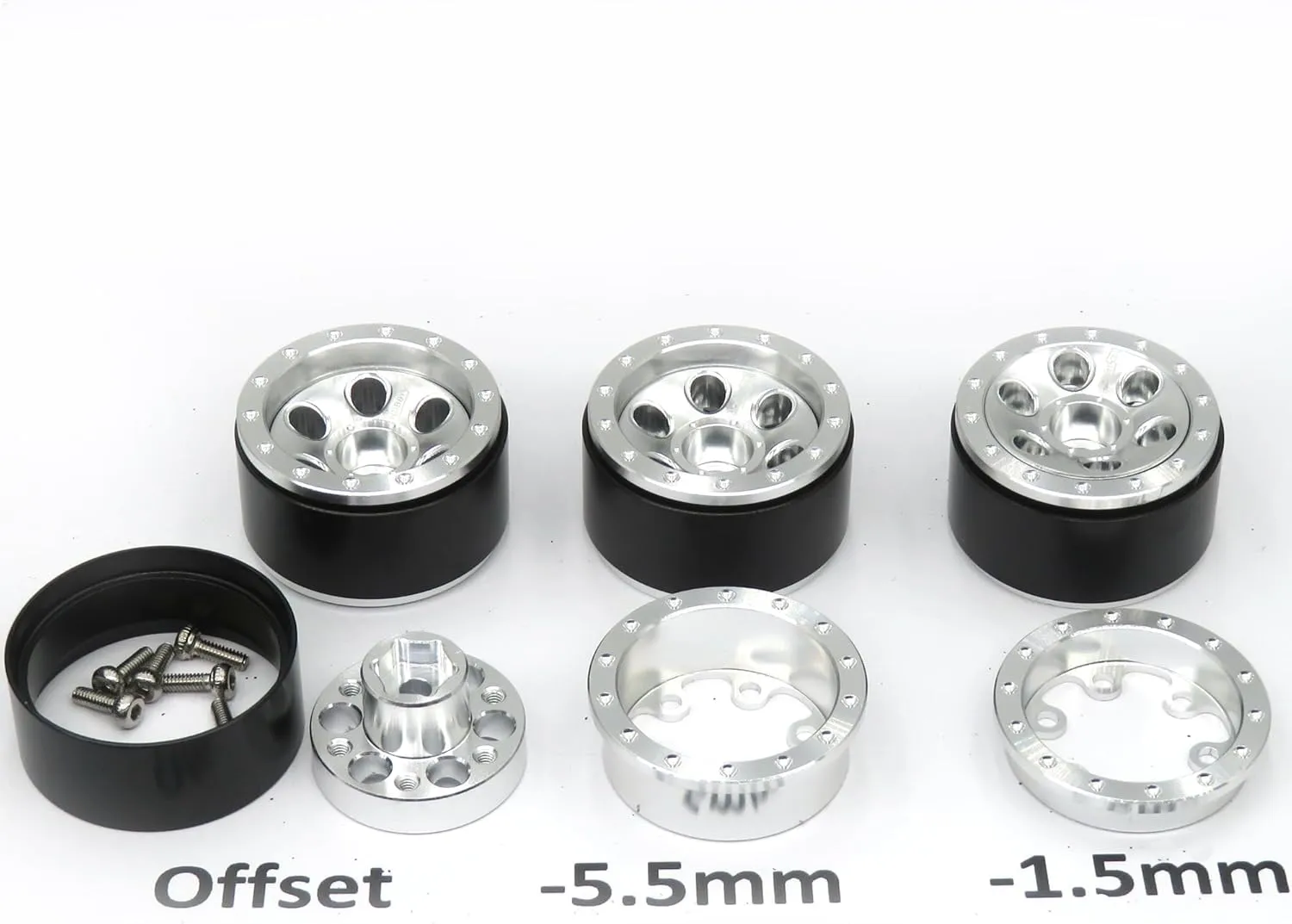 hobbysoul RC Adjustable Offset 1.0 Micro Beadlock Wheels Deep Dish Rims for 1/18 TRX4M 1/24 Crawler SCX24,(4-Pack