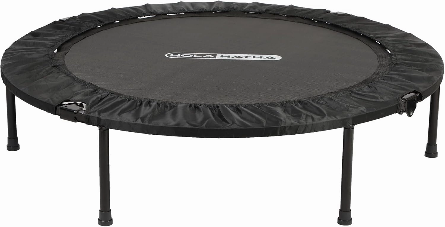 HolaHatha Portable Foldable Mini Trampoline Fitness Rebounder with 5 Level Adjustable Handle, Supports up to 440 Pounds