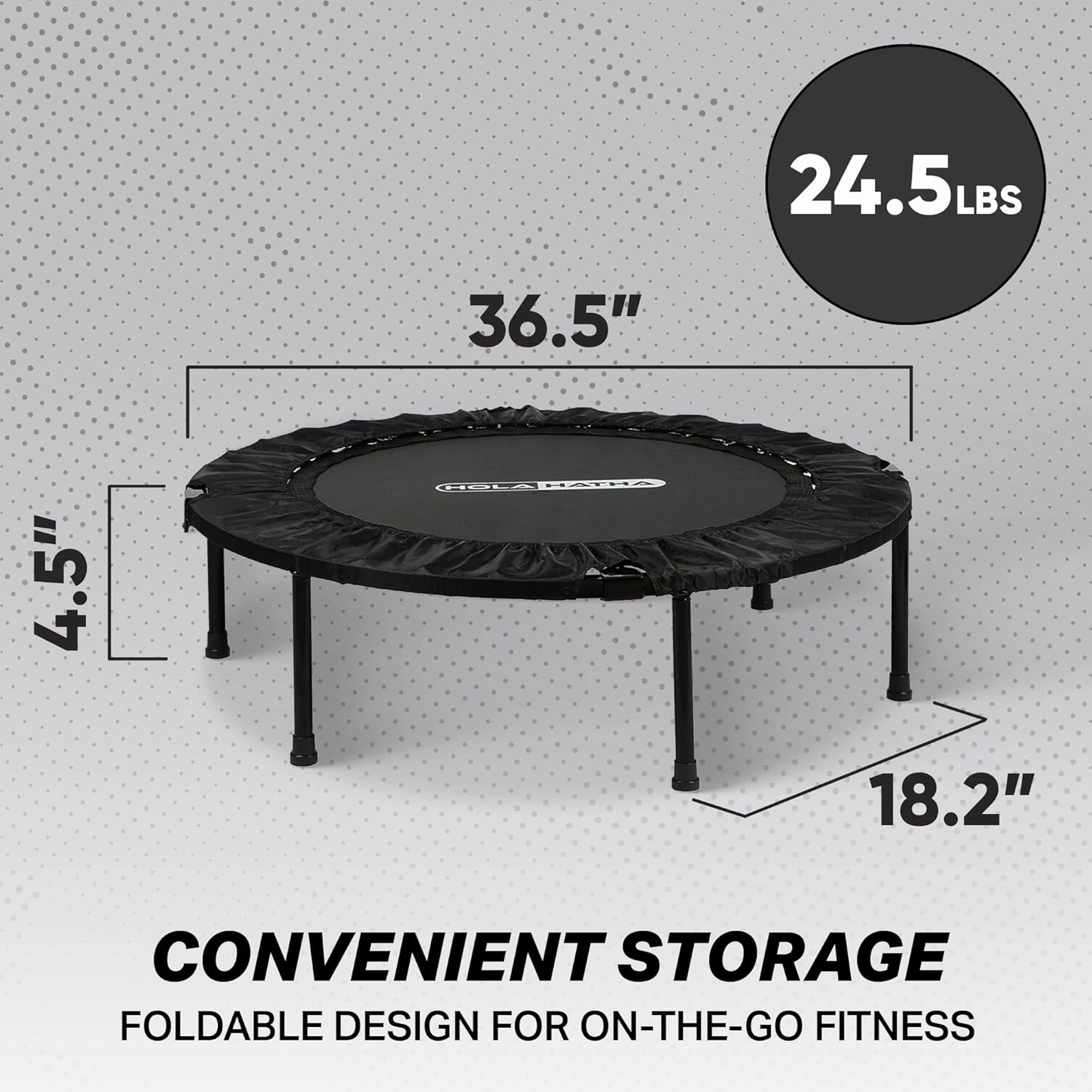 HolaHatha Portable Foldable Mini Trampoline Fitness Rebounder with 5 Level Adjustable Handle, Supports up to 440 Pounds
