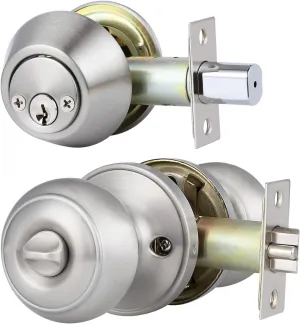 home improvement direct 1 Pack Keyed Alike Entry Door Knob and Deadbolt Set in Satin Nickel, Double Cylinder Deadbolt Door Lockset for Entrance Exterior Gate and Front Door