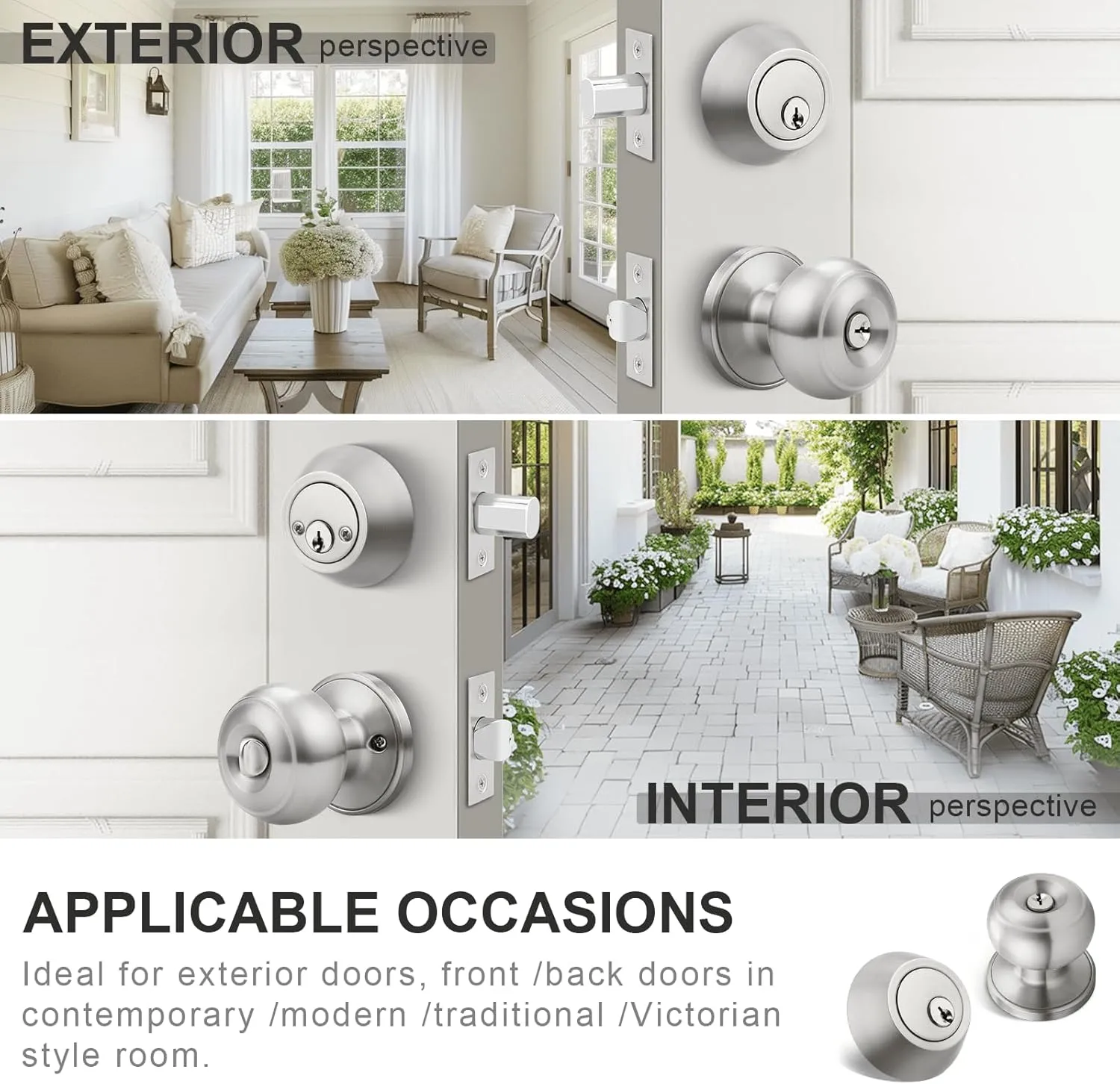 home improvement direct 1 Pack Keyed Alike Entry Door Knob and Deadbolt Set in Satin Nickel, Double Cylinder Deadbolt Door Lockset for Entrance Exterior Gate and Front Door
