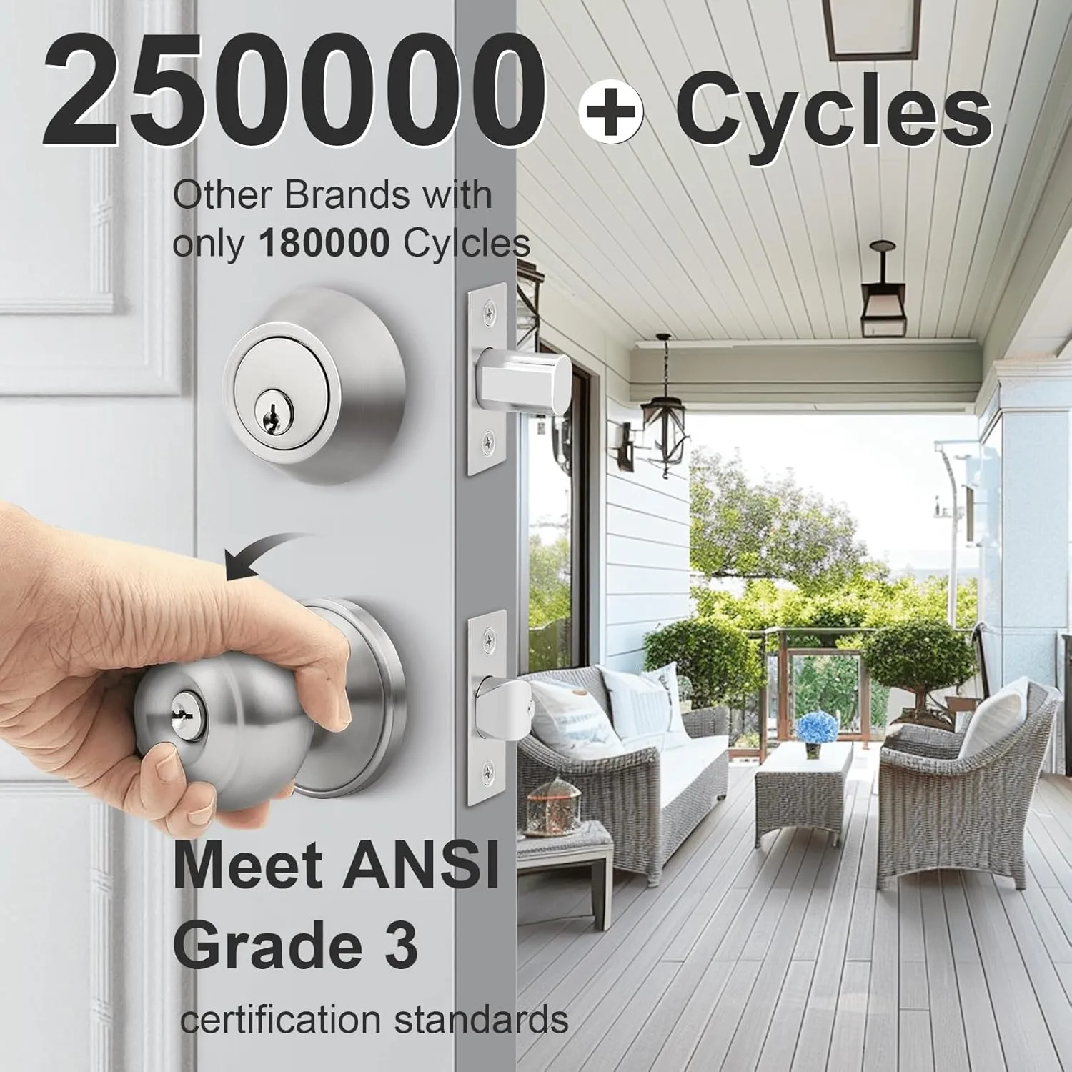 home improvement direct 1 Pack Keyed Alike Entry Door Knob and Deadbolt Set in Satin Nickel, Double Cylinder Deadbolt Door Lockset for Entrance Exterior Gate and Front Door