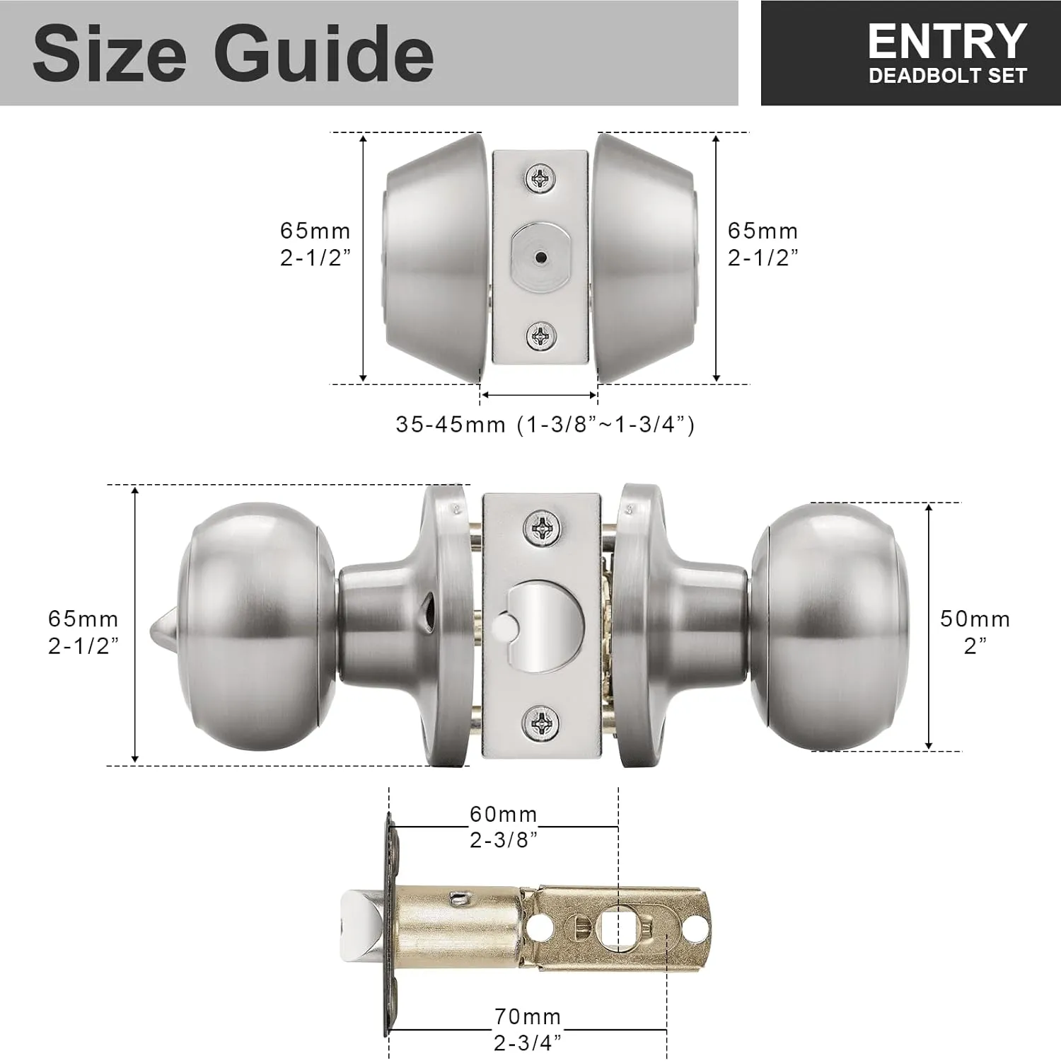 home improvement direct 1 Pack Keyed Alike Entry Door Knob and Deadbolt Set in Satin Nickel, Double Cylinder Deadbolt Door Lockset for Entrance Exterior Gate and Front Door