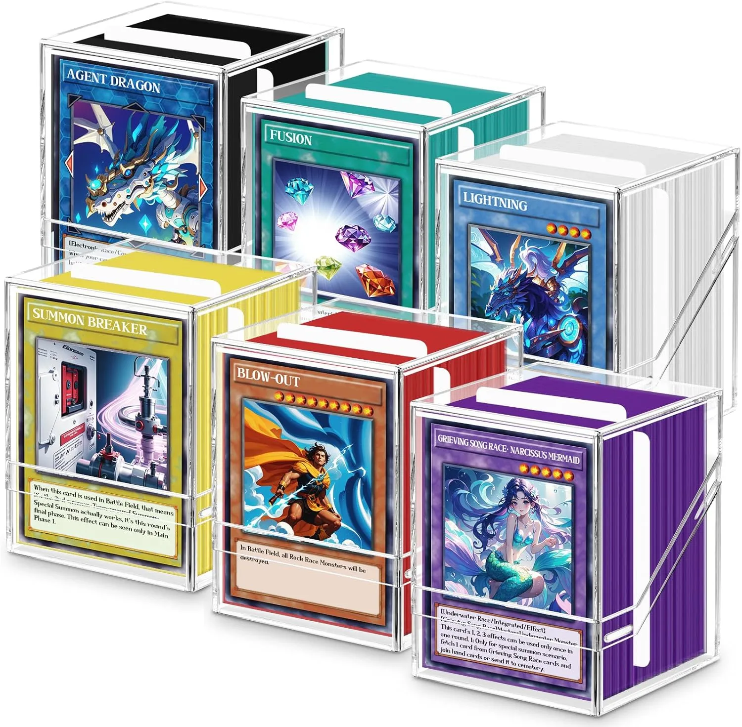 Homthy 6 Pack Card Deck Boxes, Card Deck Cases with 600 PCS Matte Card Sleeves, Commander Deck Boxes Trading Card Storager Fit for MTG, TCG, Sport Cards (6 colors)