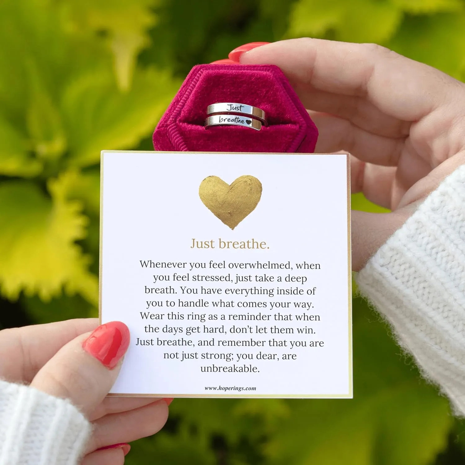 Hope Rings – Just Breathe Ring (1 Pcs) – Adjustable Tarnish-Free 304 Stainless Steel Ring – Heartfelt Gifts for Women