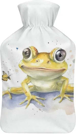 Hot Water Bottle with Soft Cover, Animal 1L Warm Water Bag for Menstrual Cramps, Butterfly Neck and Shoulder Pain Relief, Ideal for Hand & Feet Warmer for Kids, Men & Women, Hot & Cold Compress