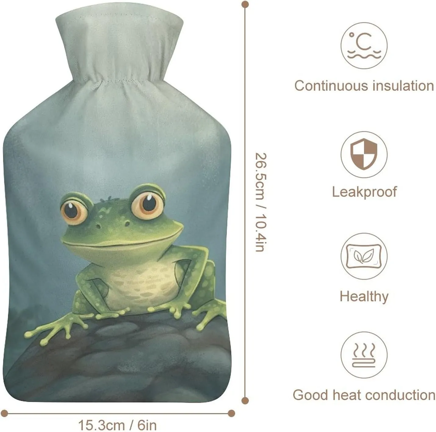 Hot Water Bottle with Soft Cover, Frog 1L Warm Water Bag for Menstrual Cramps, Psychedelic Neck and Shoulder Pain Relief, Ideal for Hand & Feet Warmer for Kids, Men & Women, Hot & Cold Compress