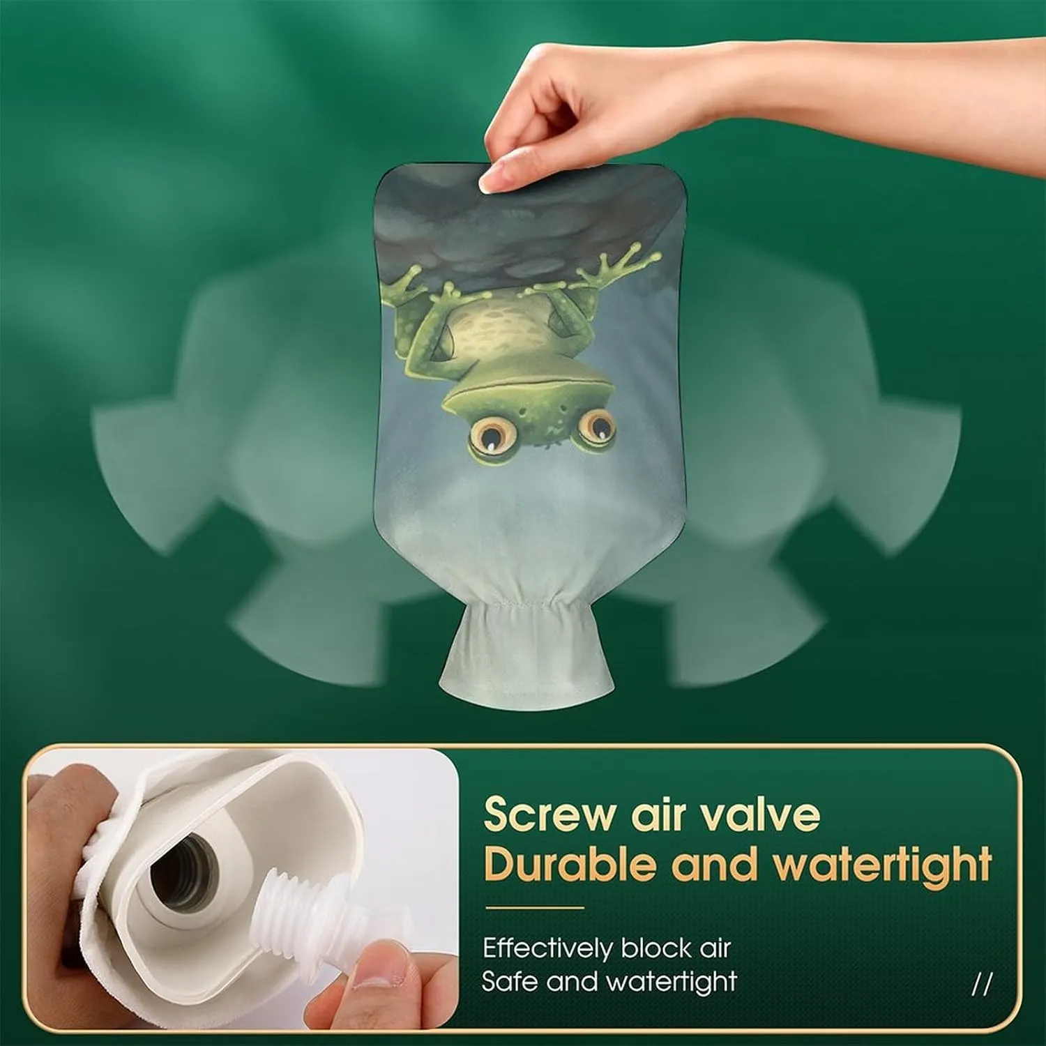 Hot Water Bottle with Soft Cover, Frog 1L Warm Water Bag for Menstrual Cramps, Psychedelic Neck and Shoulder Pain Relief, Ideal for Hand & Feet Warmer for Kids, Men & Women, Hot & Cold Compress