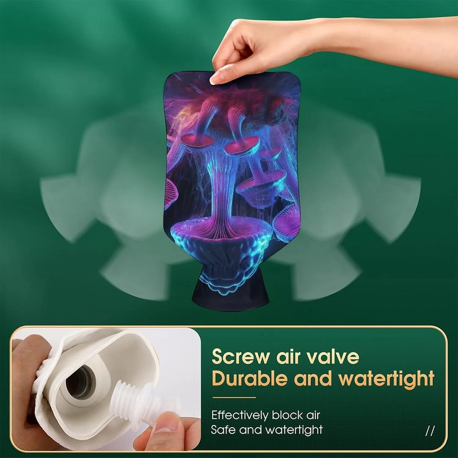 Hot Water Bottle with Soft Cover, Fungus 1L Warm Water Bag for Menstrual Cramps, Fantasy Plant Neck and Shoulder Pain Relief, Ideal for Hand & Feet Warmer for Kids, Men & Women, Hot & Cold Compress