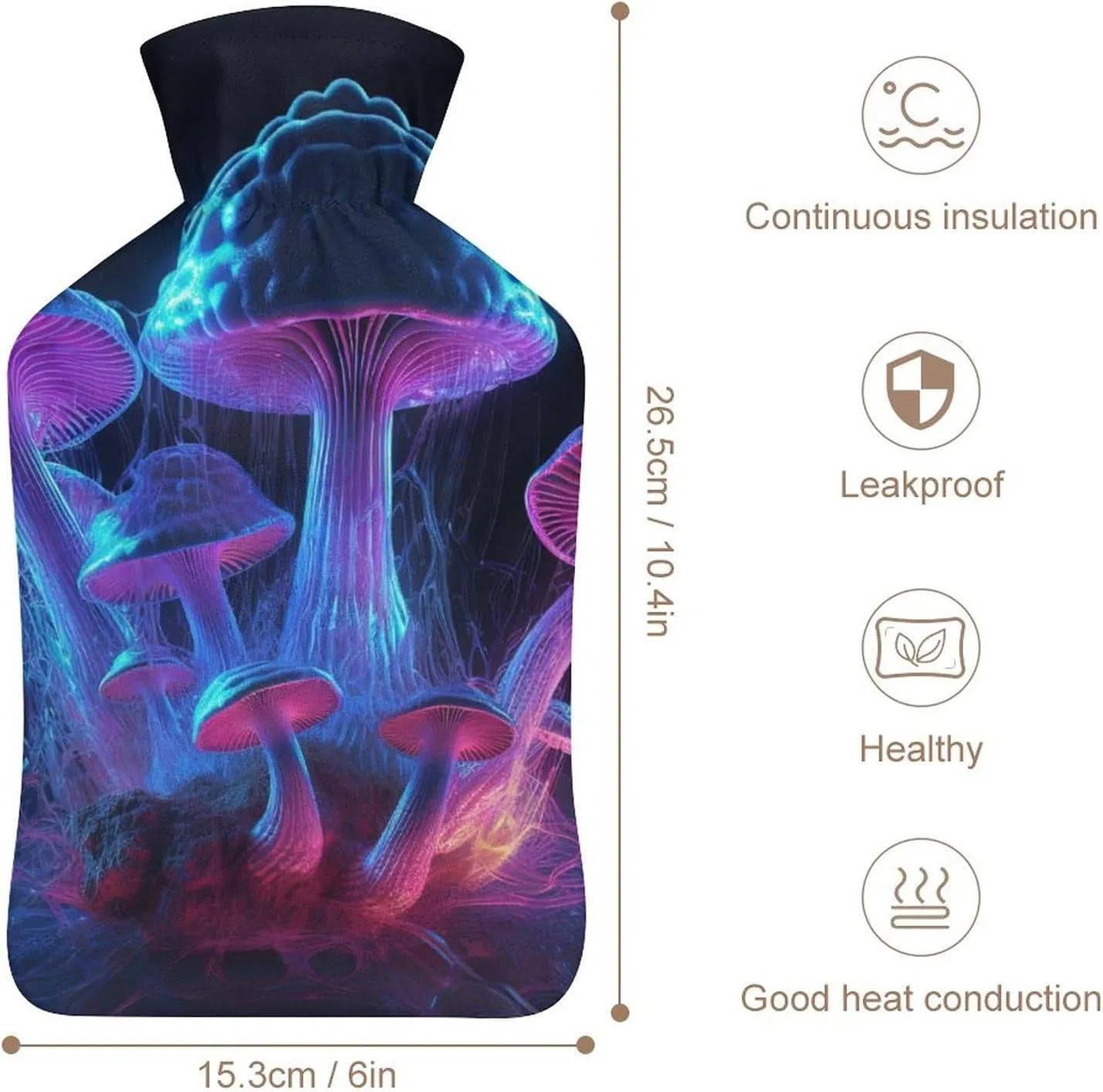 Hot Water Bottle with Soft Cover, Fungus 1L Warm Water Bag for Menstrual Cramps, Fantasy Plant Neck and Shoulder Pain Relief, Ideal for Hand & Feet Warmer for Kids, Men & Women, Hot & Cold Compress