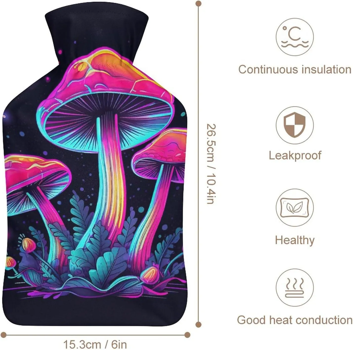 Hot Water Bottle with Soft Cover, Fungus 1L Warm Water Bag for Menstrual Cramps, Mushroom Neck and Shoulder Pain Relief, Ideal for Hand & Feet Warmer for Kids, Men & Women, Hot & Cold Compress