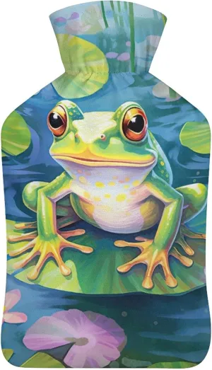Hot Water Bottle with Soft Cover, Lotus 1L Warm Water Bag for Menstrual Cramps, Frog Neck and Shoulder Pain Relief, Ideal for Hand & Feet Warmer for Kids, Men & Women, Hot & Cold Compress