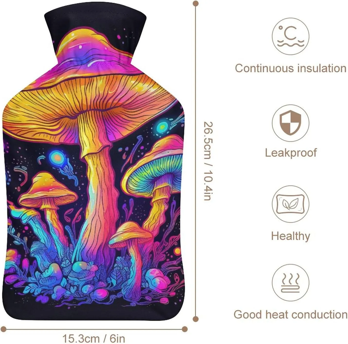 Hot Water Bottle with Soft Cover, Mushroom 1L Warm Water Bag for Menstrual Cramps, Fungus Neck and Shoulder Pain Relief, Ideal for Hand & Feet Warmer for Kids, Men & Women, Hot & Cold Compress
