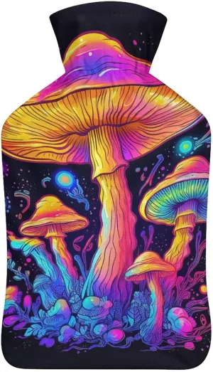 Hot Water Bottle with Soft Cover, Mushroom 1L Warm Water Bag for Menstrual Cramps, Fungus Neck and Shoulder Pain Relief, Ideal for Hand & Feet Warmer for Kids, Men & Women, Hot & Cold Compress