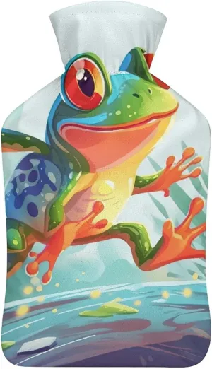 Hot Water Bottle with Soft Cover, Plant 1L Warm Water Bag for Menstrual Cramps, Animal Neck and Shoulder Pain Relief, Ideal for Hand & Feet Warmer for Kids, Men & Women, Hot & Cold Compress