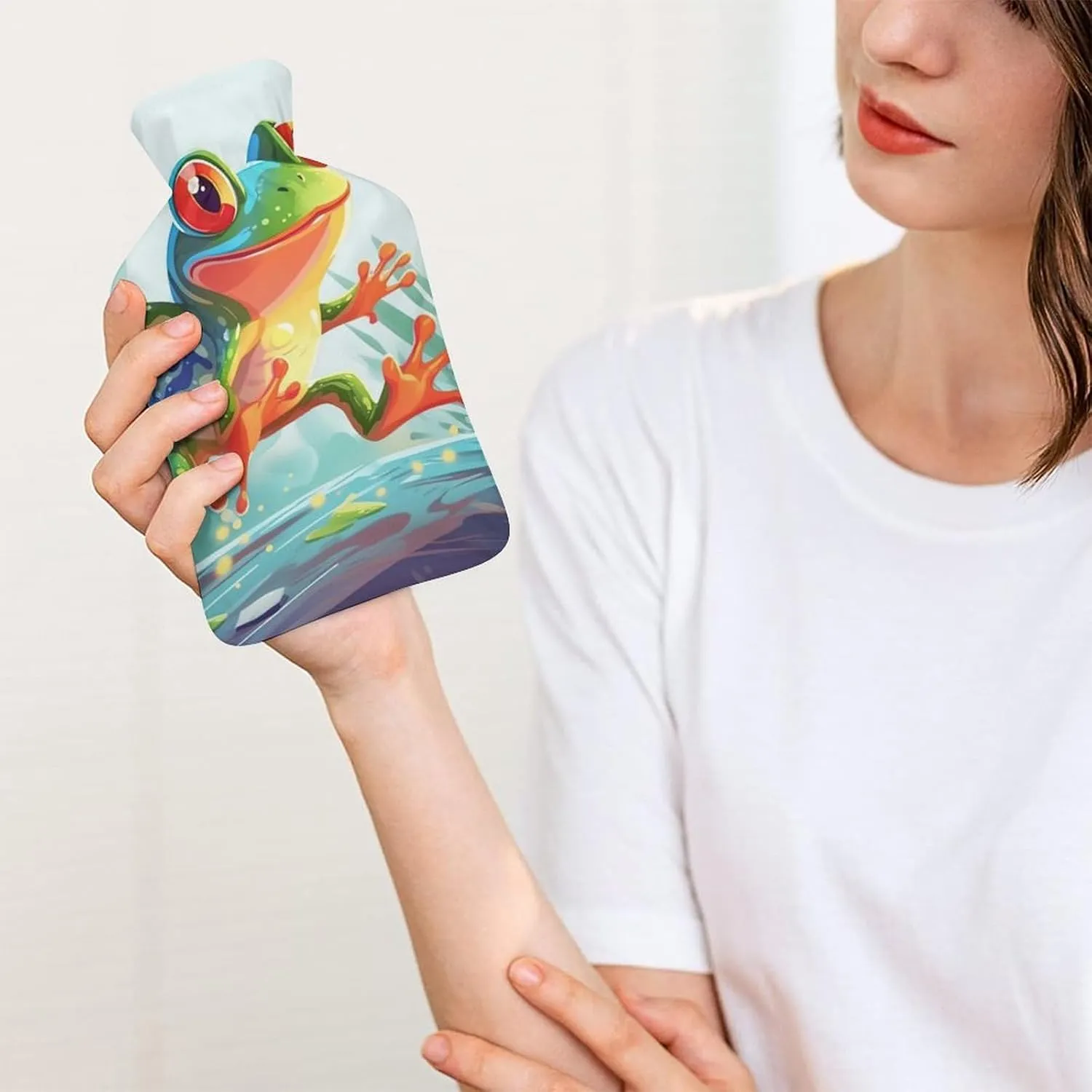 Hot Water Bottle with Soft Cover, Plant 1L Warm Water Bag for Menstrual Cramps, Animal Neck and Shoulder Pain Relief, Ideal for Hand & Feet Warmer for Kids, Men & Women, Hot & Cold Compress