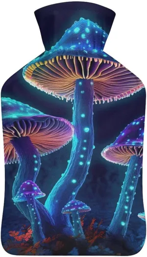 Hot Water Bottle with Soft Cover, Trippy Mushroom 1L Warm Water Bag for Menstrual Cramps, Fungus Neck and Shoulder Pain Relief, Ideal for Hand & Feet Warmer for Kids, Men & Women, Hot & Cold Compress