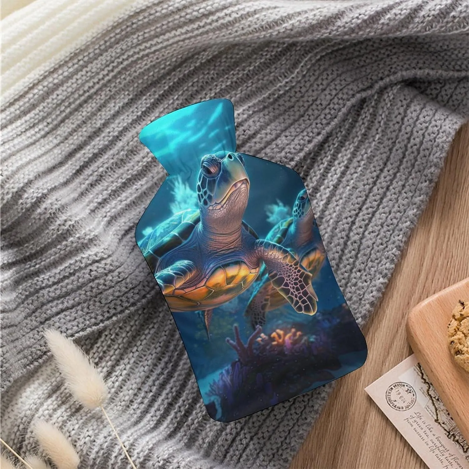 Hot Water Bottle with Soft Cover, Undersea World 1L Warm Water Bag for Menstrual Cramps, Ocean Animal Neck And Shoulder Pain Relief, Ideal for Hand & Feet Warmer for Kids, Men & Women, Hot & Cold Comp