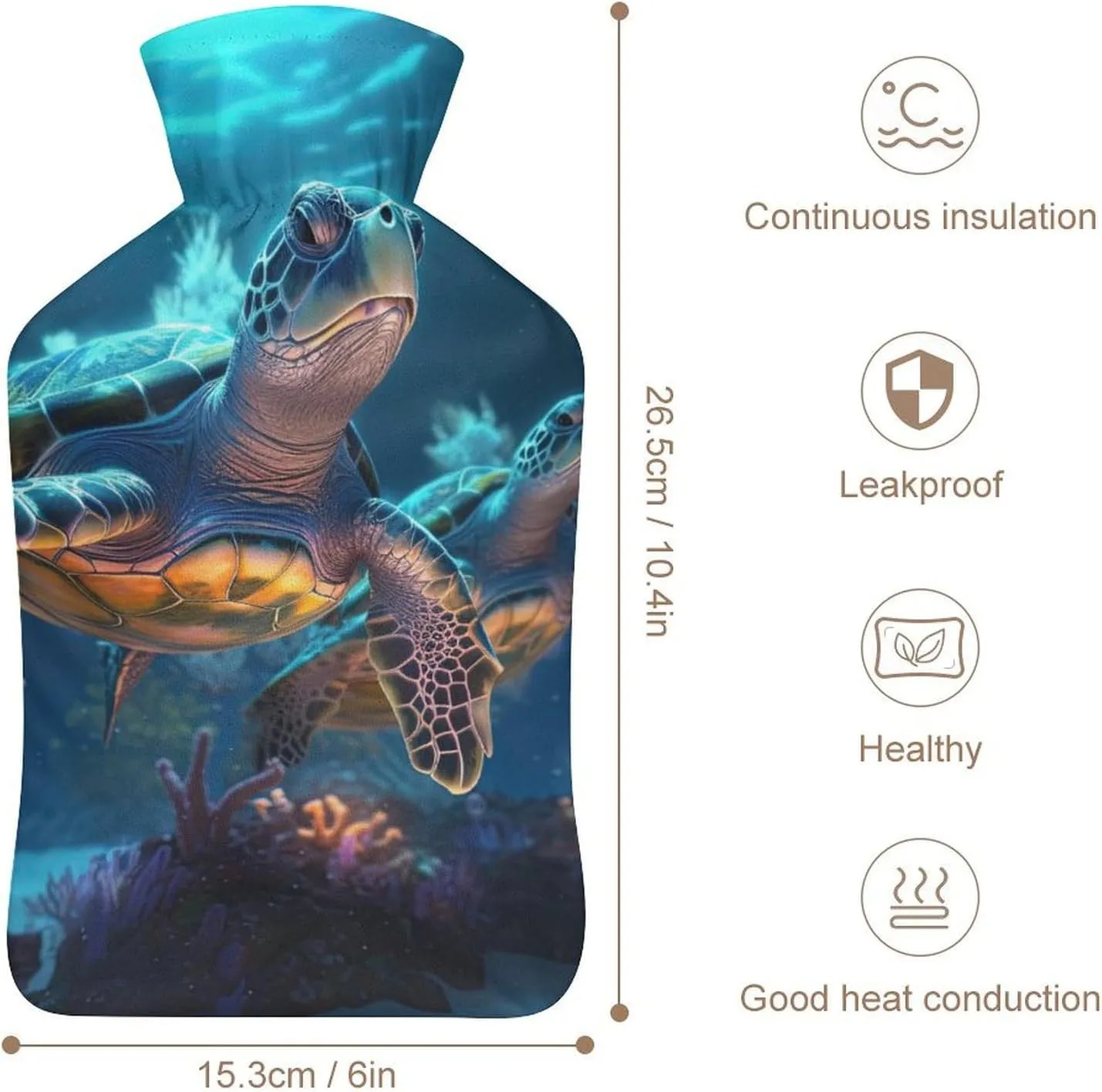 Hot Water Bottle with Soft Cover, Undersea World 1L Warm Water Bag for Menstrual Cramps, Ocean Animal Neck And Shoulder Pain Relief, Ideal for Hand & Feet Warmer for Kids, Men & Women, Hot & Cold Comp