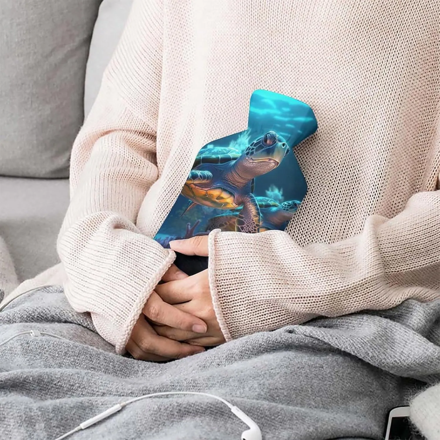 Hot Water Bottle with Soft Cover, Undersea World 1L Warm Water Bag for Menstrual Cramps, Ocean Animal Neck And Shoulder Pain Relief, Ideal for Hand & Feet Warmer for Kids, Men & Women, Hot & Cold Comp