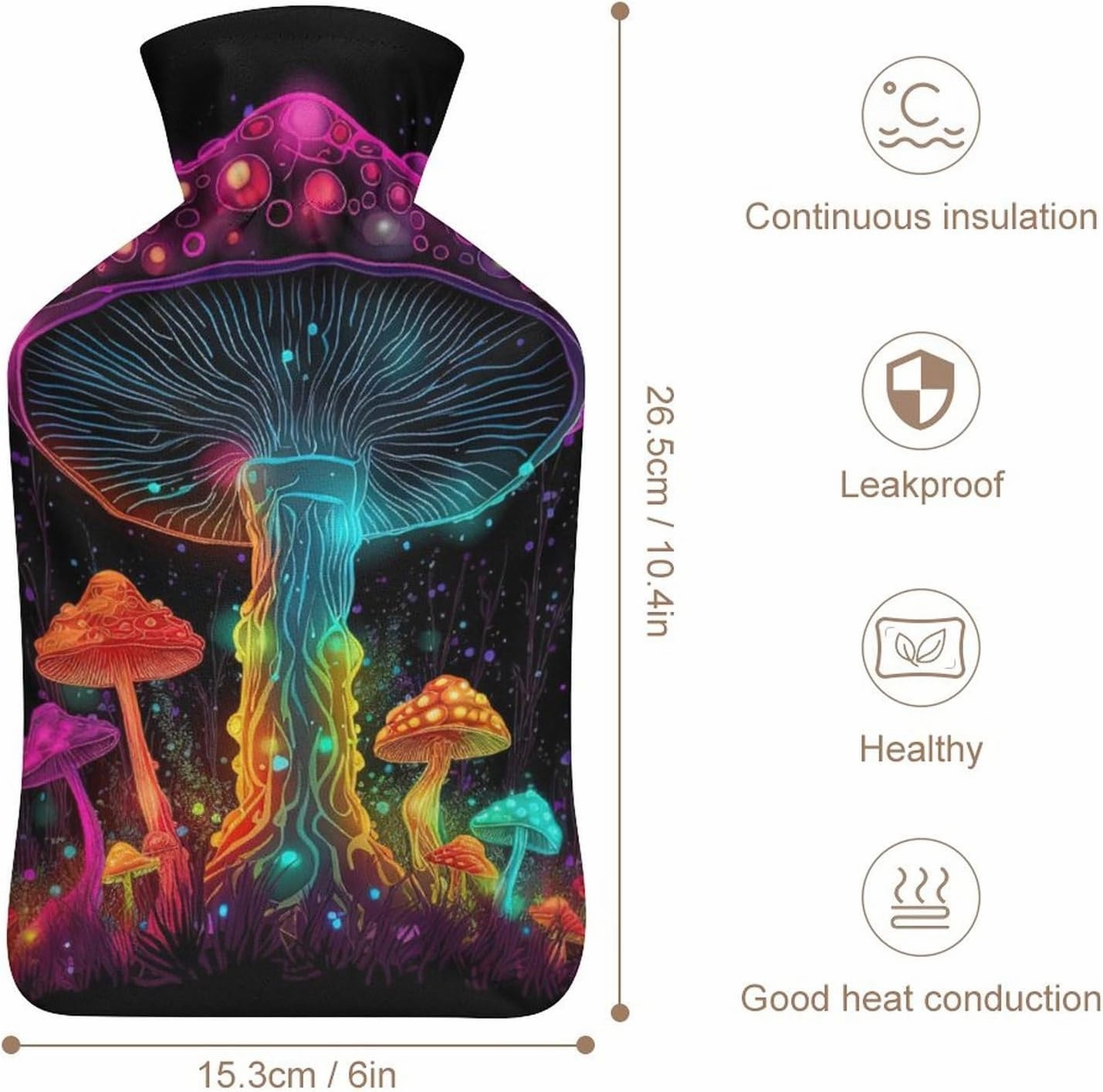 Hot Water Bottle with Soft Cover, Fantasy Plant 1L Warm Water Bag for Menstrual Cramps, Fungus Neck and Shoulder Pain Relief, Ideal for Hand & Feet Warmer for Kids, Men & Women, Hot & Cold Compress