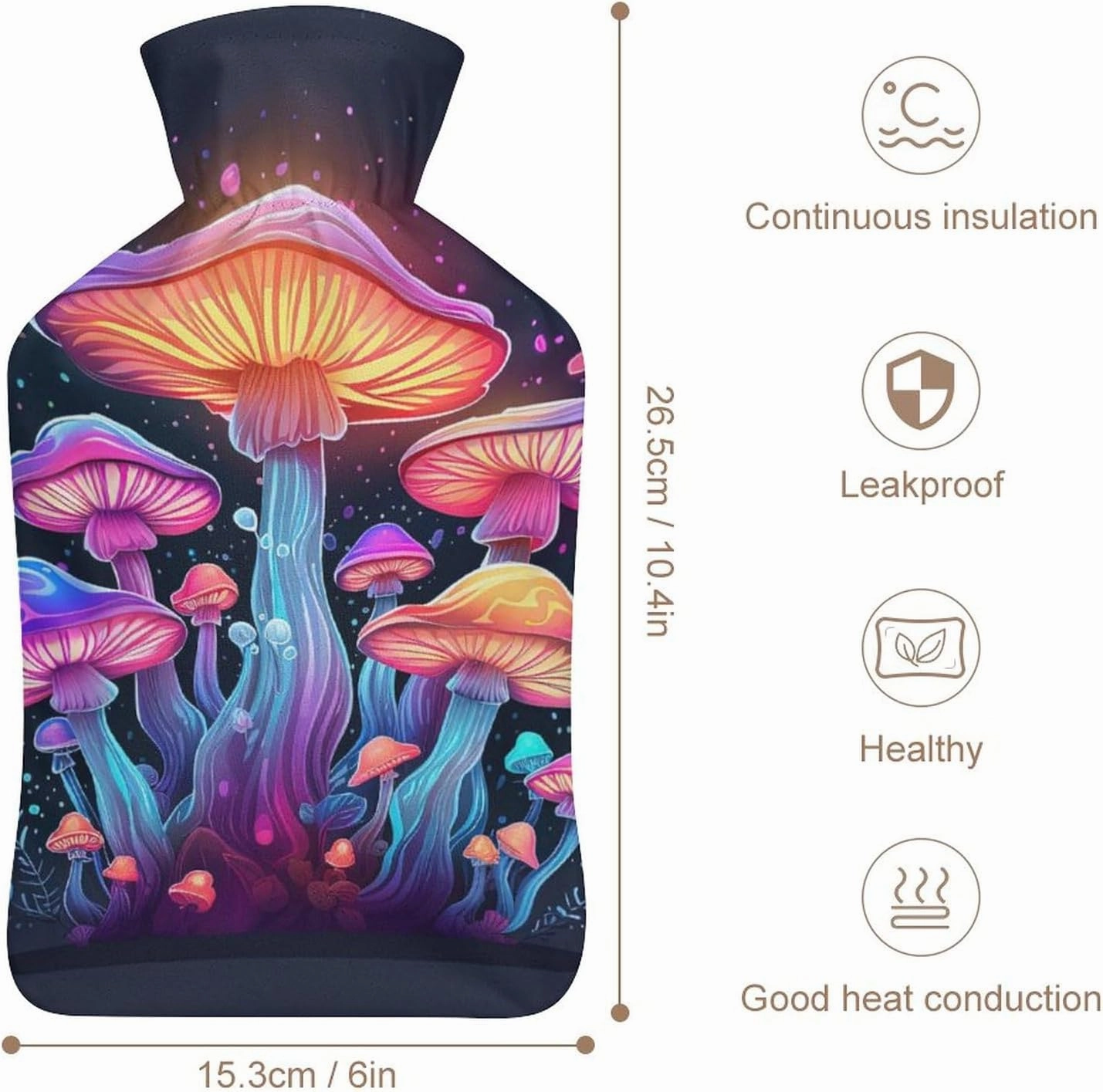 Hot Water Bottle with Soft Cover, Mushroom 1L Warm Water Bag for Menstrual Cramps, Fungus Neck and Shoulder Pain Relief, Ideal for Hand & Feet Warmer for Kids, Men & Women, Hot & Cold Compress