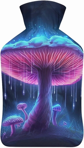 Hot Water Bottle with Soft Cover, Mushroom 1L Warm Water Bag for Menstrual Cramps, Fungus Neck and Shoulder Pain Relief, Ideal for Hand & Feet Warmer for Kids, Men & Women, Hot & Cold Compress