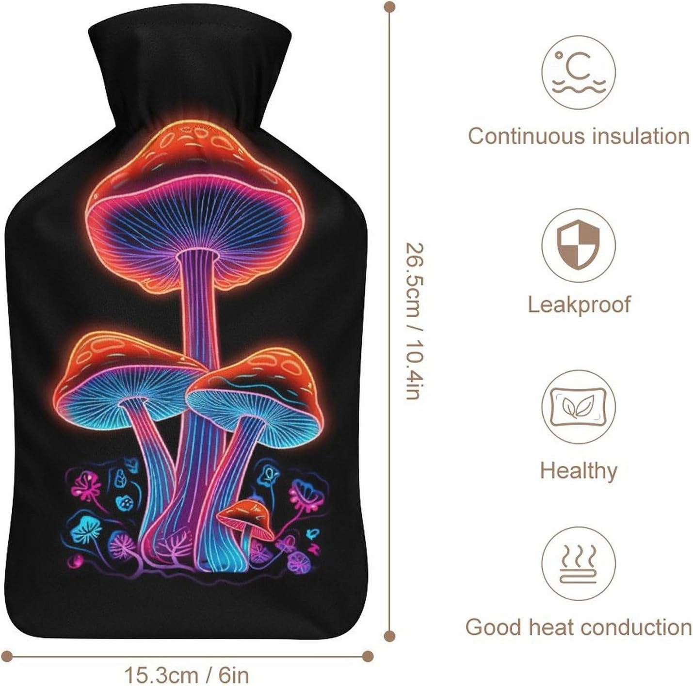 Hot Water Bottle with Soft Cover, Mushroom 1L Warm Water Bag for Menstrual Cramps, Fungus Neck and Shoulder Pain Relief, Ideal for Hand & Feet Warmer for Kids, Men & Women, Hot & Cold Compress